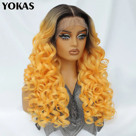 Latisha 24 Inch Synthetic Lace Front Wigs For Black Women With Hight Temperature Fiber Loose Curl Afro Lace Front Wig For Female