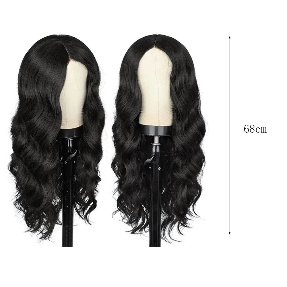 Women's long Ion Perm Wave Curly Hair Full head Wigs Synthetic black Hair Extension Heat Resistant Fake Hair wigs for Lady 68cm