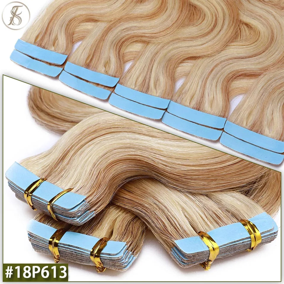 TESS 22Inch Wavy Tape In Human Hair Extensions 2.5g/pc Natural Hair Extension Double Sides Seamless Invisible Adhesive Skin Weft