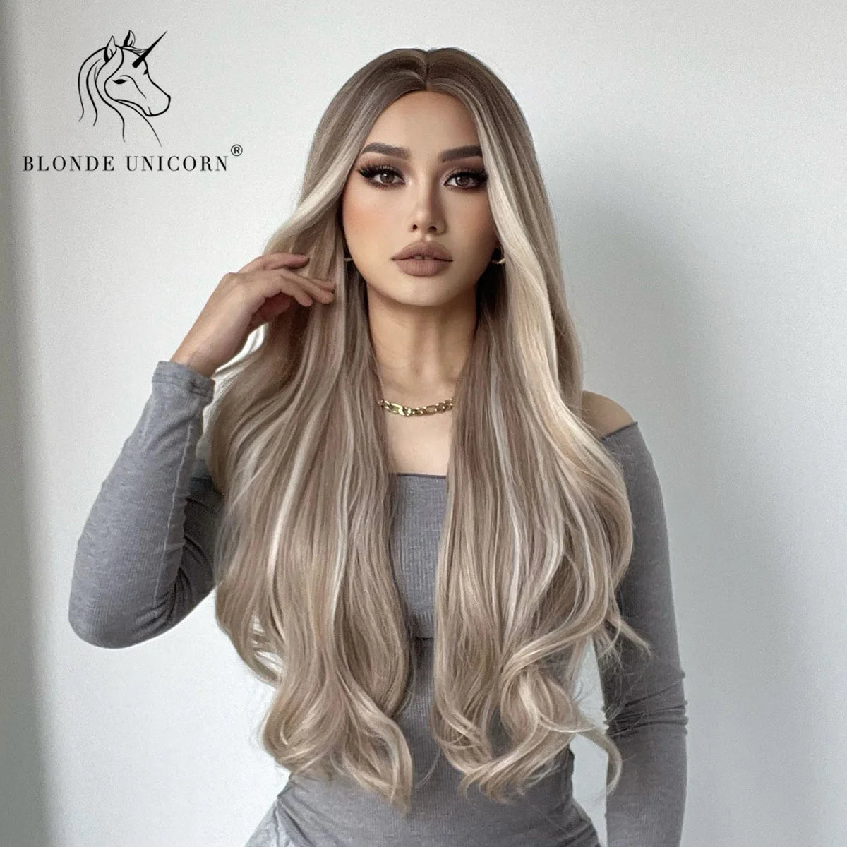 Blonde Unicorn Synthet Wig Long Wavy Mixed Brown Blonde for White Black Women Daily Party High Density Temperature Fibre Hair