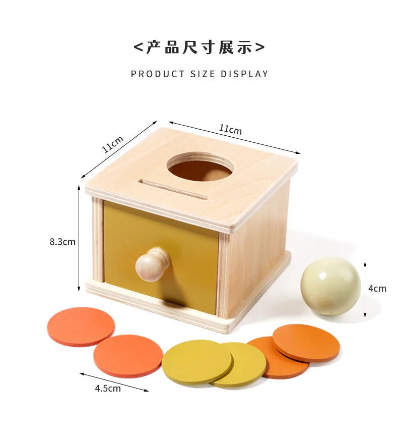 Montessori Infant Wooden Toys Color Spinning Coin Box Macaron Wooden Toys Permanent Box Round Rectangular Box Baby Toys