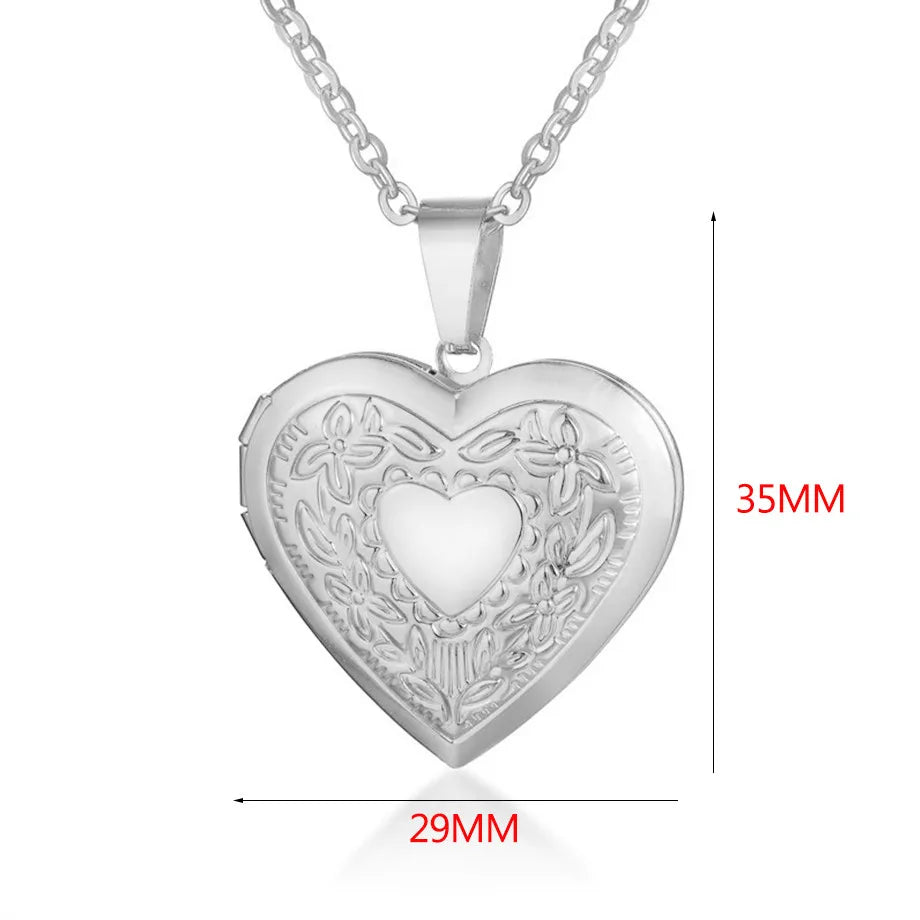 Heart Locket Pendants Necklaces For Women Gold Color Photo Frame Valentine Lovers Necklace 45/66cm Gift Jewelry