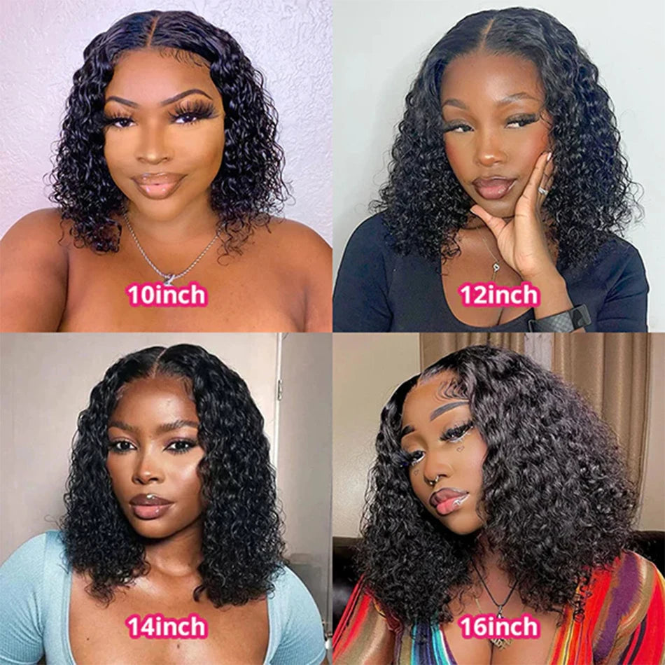 13x4 Deep Wave Curly Bob Wig Human Hair Transparent Lace Frontal Wigs Glueless Water Wave Lace Wig Perruques Cheveux Humains