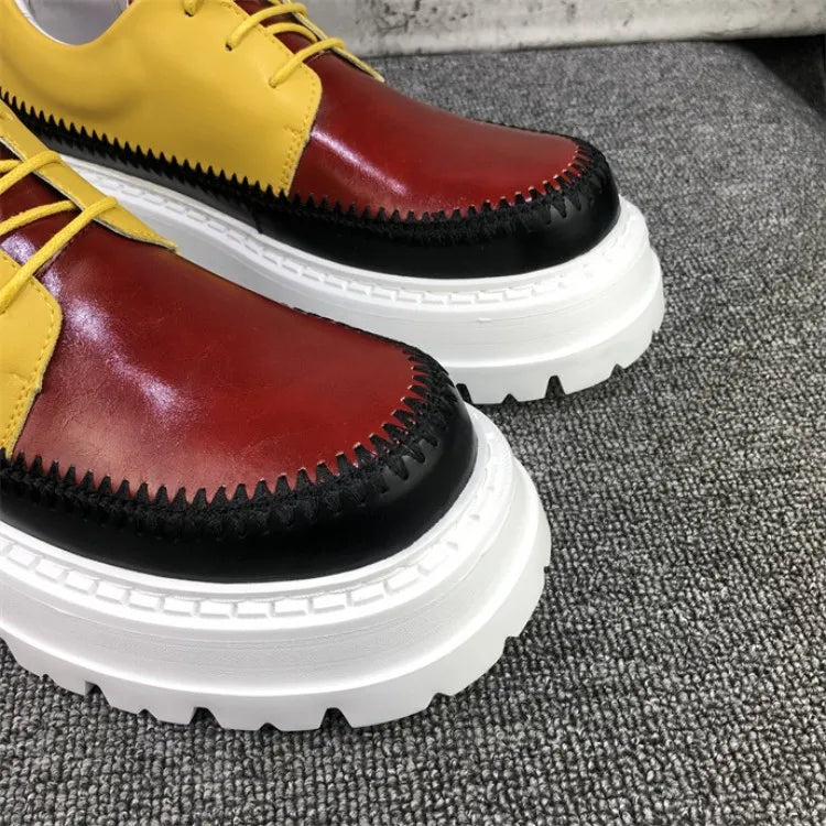 Autumn Fashion Men Mixed Colors High Quality Split Leather Work Shoes Designer Business Man Round Toe Thick Platform Dress Shoes