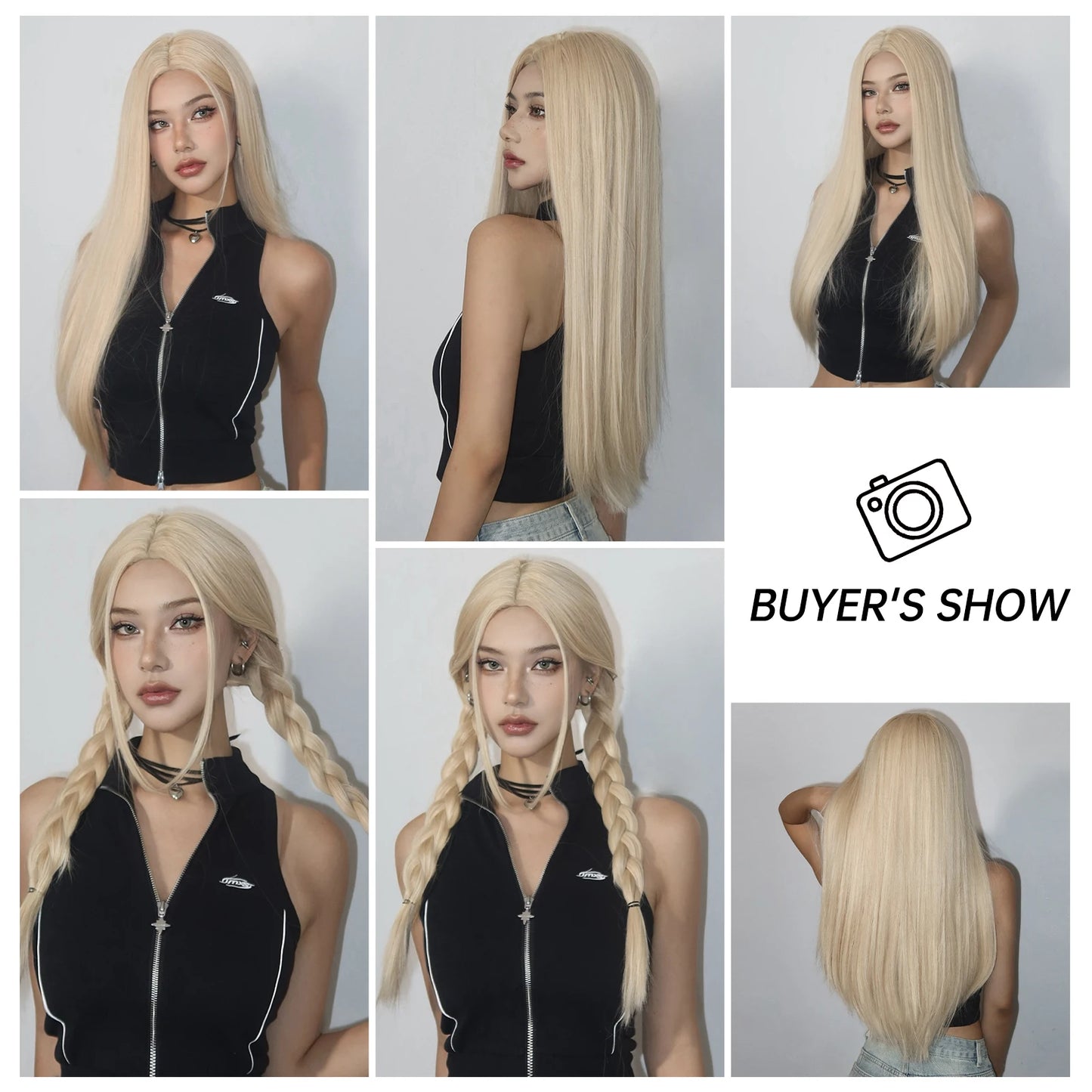 Blonde Golden Synthetic Wigs Long Straight Hair Natural Wig for Women Middle Part Wigs Cosplay Party Heat Resistant Fake Hair