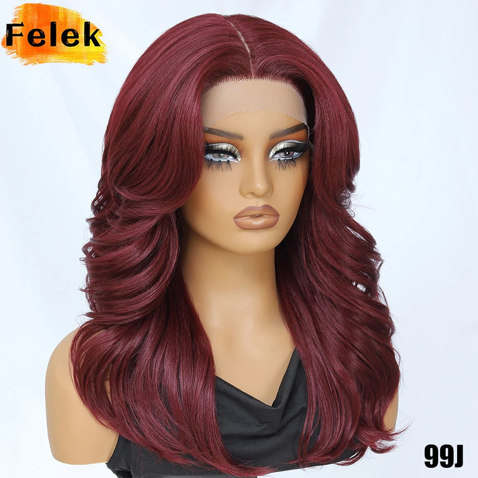 T- Part Layered Wigs With Bangs For Women 18 Inch Red Synthetic Lace Front Wig For Daily Use 13x5 Lace Wig Ombre Brown Afro Wigs