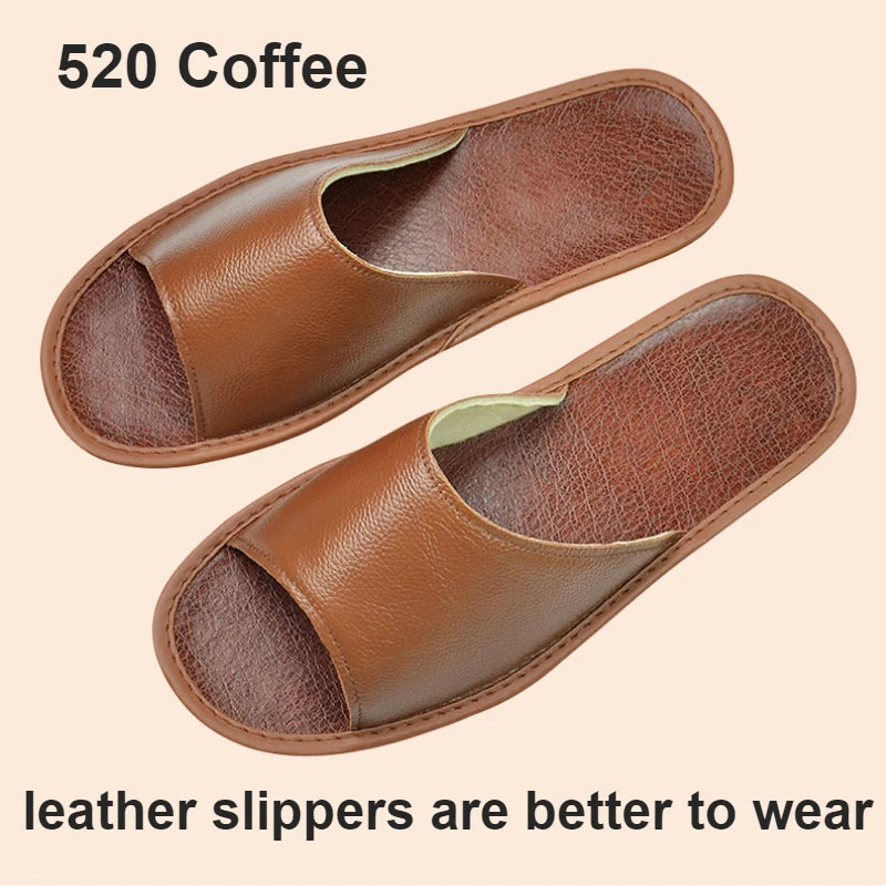 Big sizes Genuine Cow Leather Slippers Homes in indoor slipper summer open toe sandals men women elderly casual Slides shoes