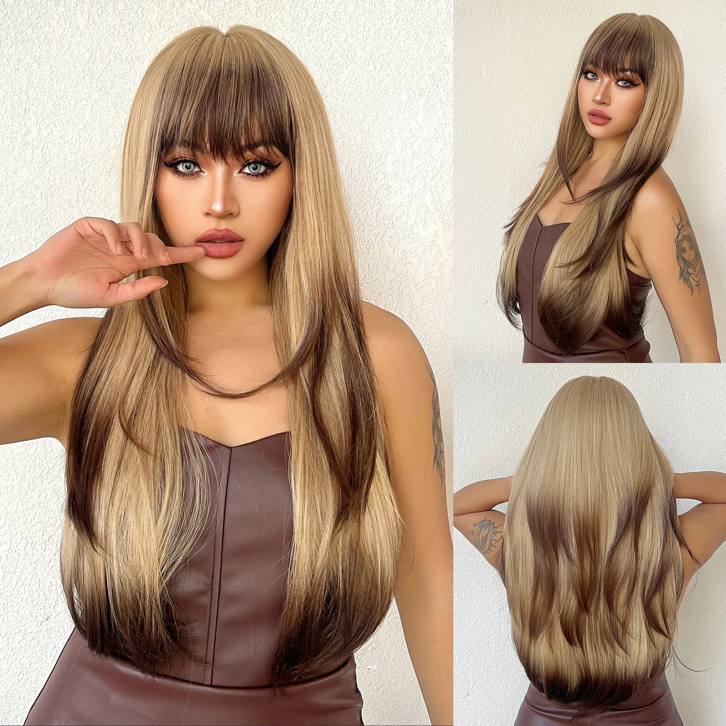 Blonde Golden Synthetic Wigs Long Straight Hair Natural Wig for Women Middle Part Wigs Cosplay Party Heat Resistant Fake Hair