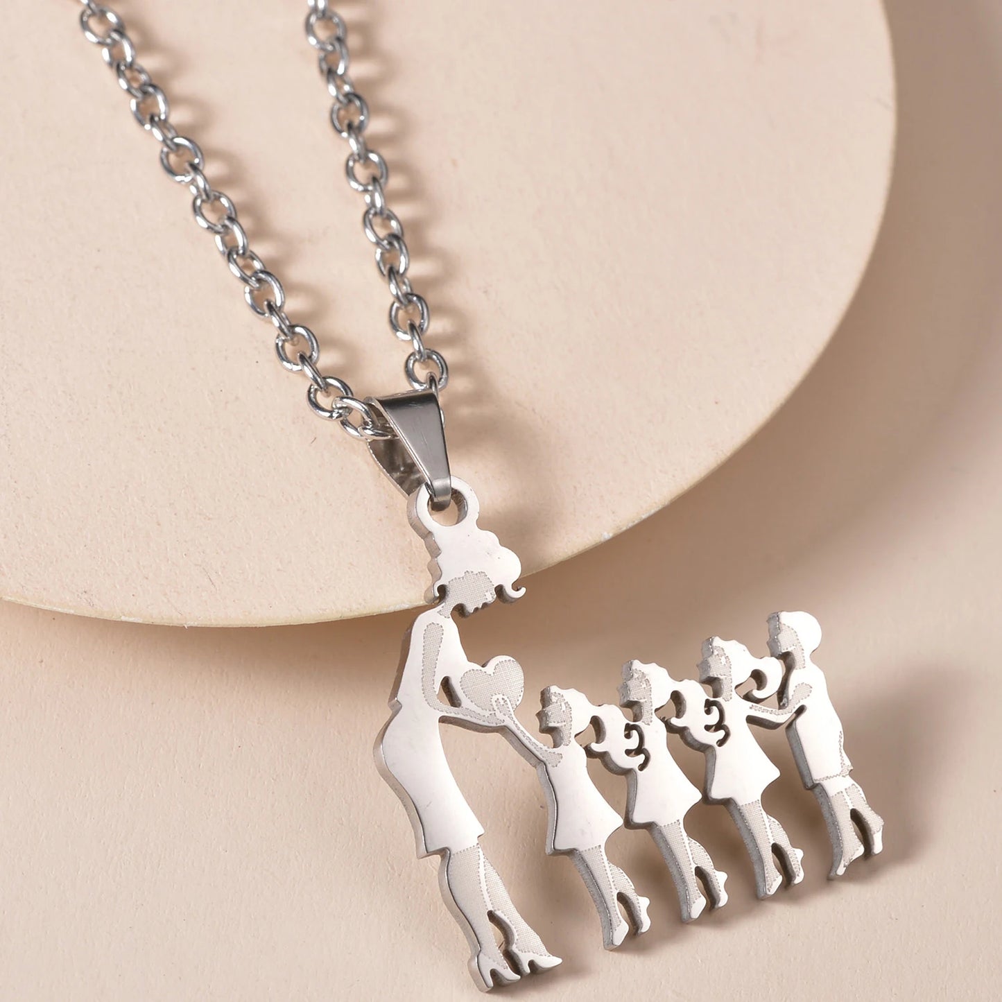 MeMolissa 1pc Stainless Steel Family Necklace Silver Color Mom Children Kid Pendant Necklaces Jewelry Women Mother's Day Gift