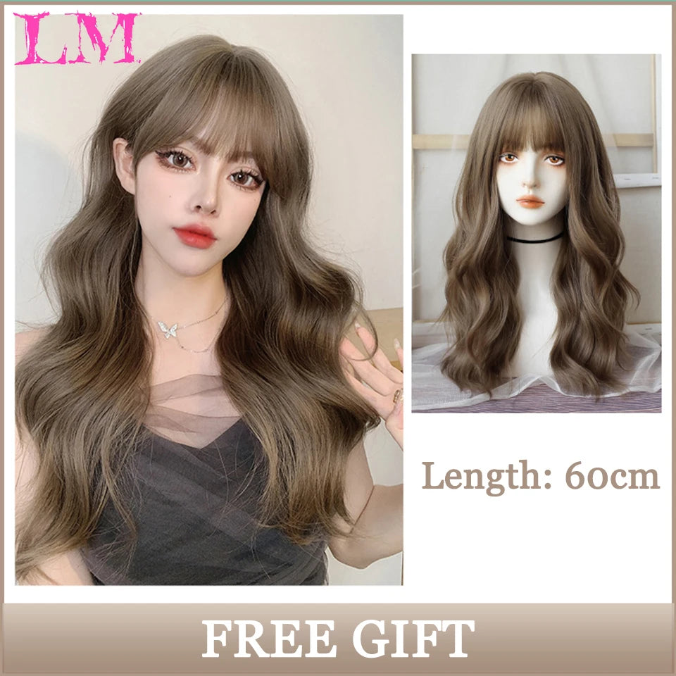 LM Straight Synthetic Lace Front Wig For Women 38 Inch Long Ombre Brown Red Blonde Hightlight Lace Frontal Wigs Cosplay Wig