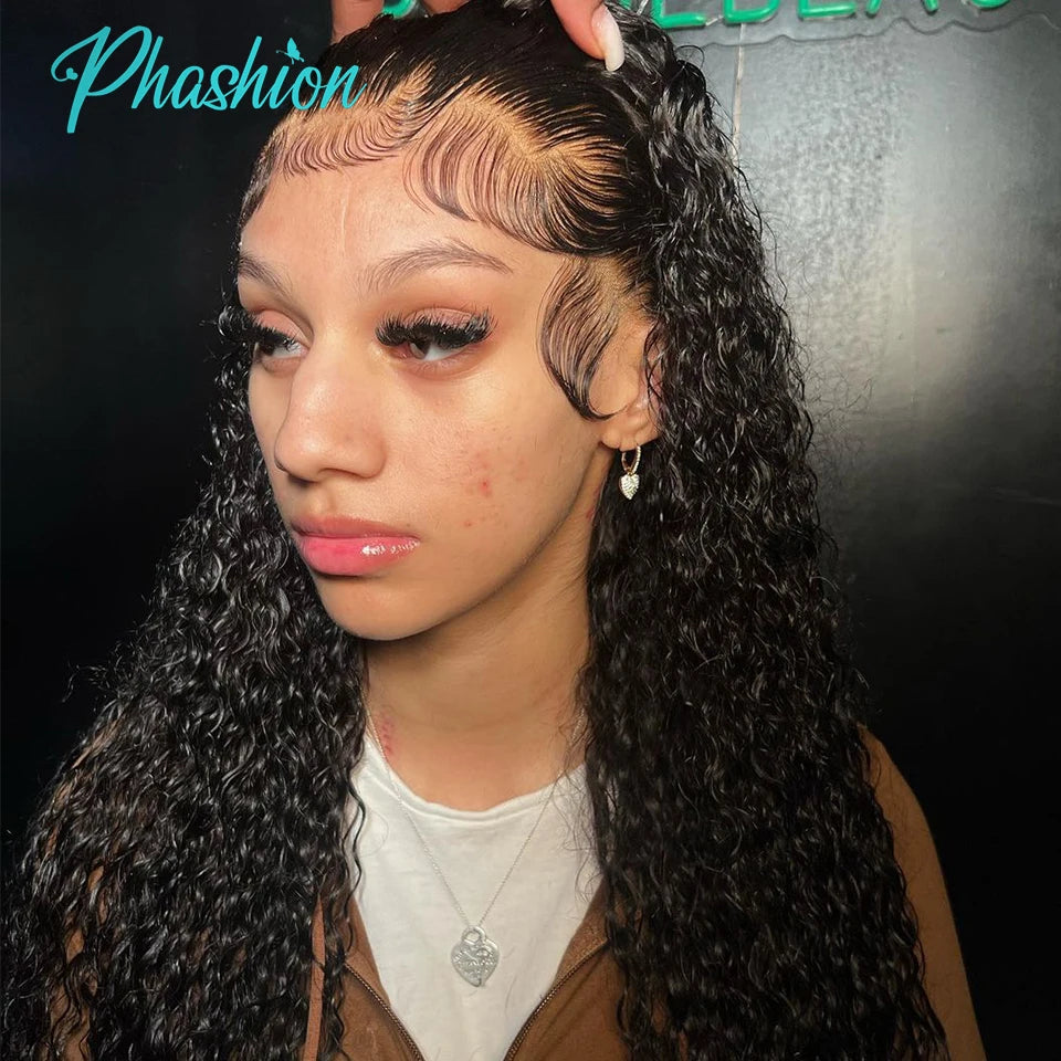 Phashion 26 28 30 Inch13x6 Lace Frontal Loose Water Curly Deep Pre Plucked Swiss HD Transparent Full Front Only 100% Human Hair