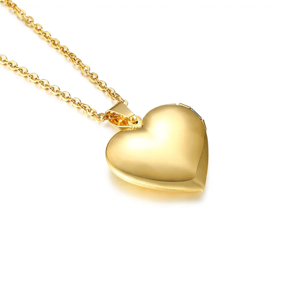 Heart Locket Pendants Necklaces For Women Gold Color Photo Frame Valentine Lovers Necklace 45/66cm Gift Jewelry