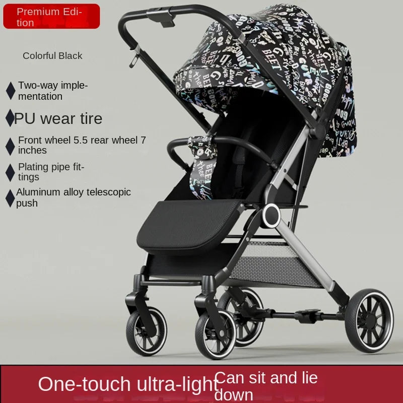 Two-way Baby Stroller can Sit or Lie Down Newborn Baby Stroller Simple Folding Ultra-lightweight Shock-absorbing Wheels