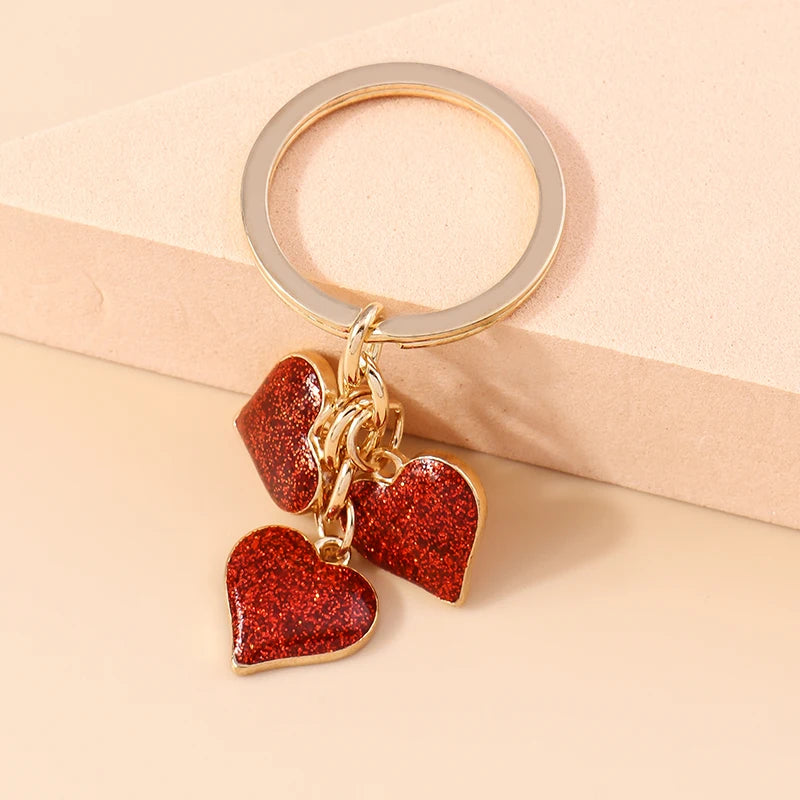 Lovely Colorful Heart Keychain Love Keyrings Valentine's Day Gift Key Chains for Women Girls Car Key Handbag Jewelry Accessories