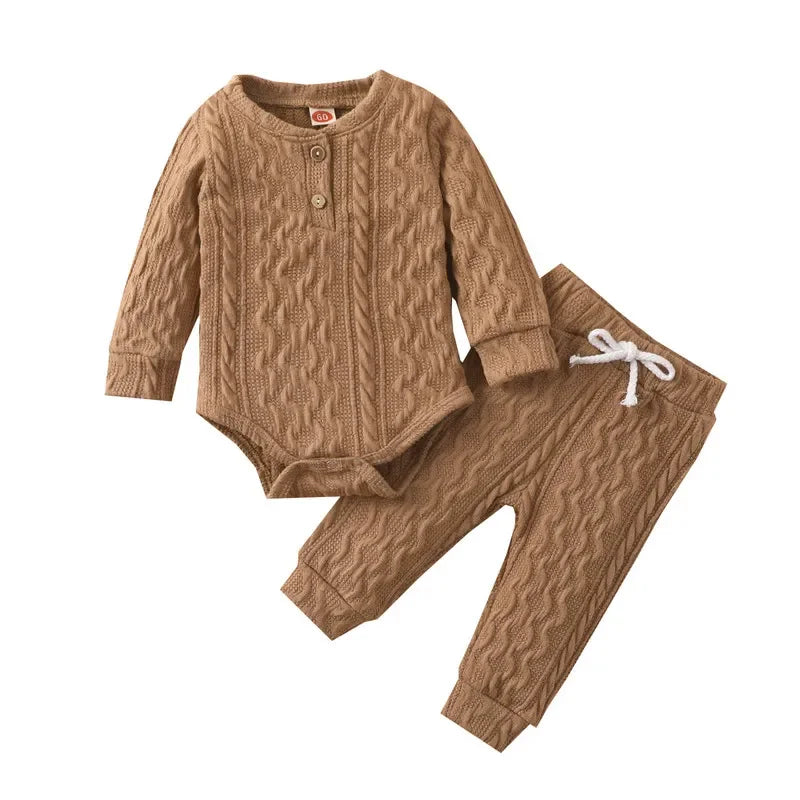 Newborn Baby Girl Boy Bodysuit Pant Sets Autumn Clothes Long Sleeve Button Sweater and Knitting Trousers Baby Items Clothing