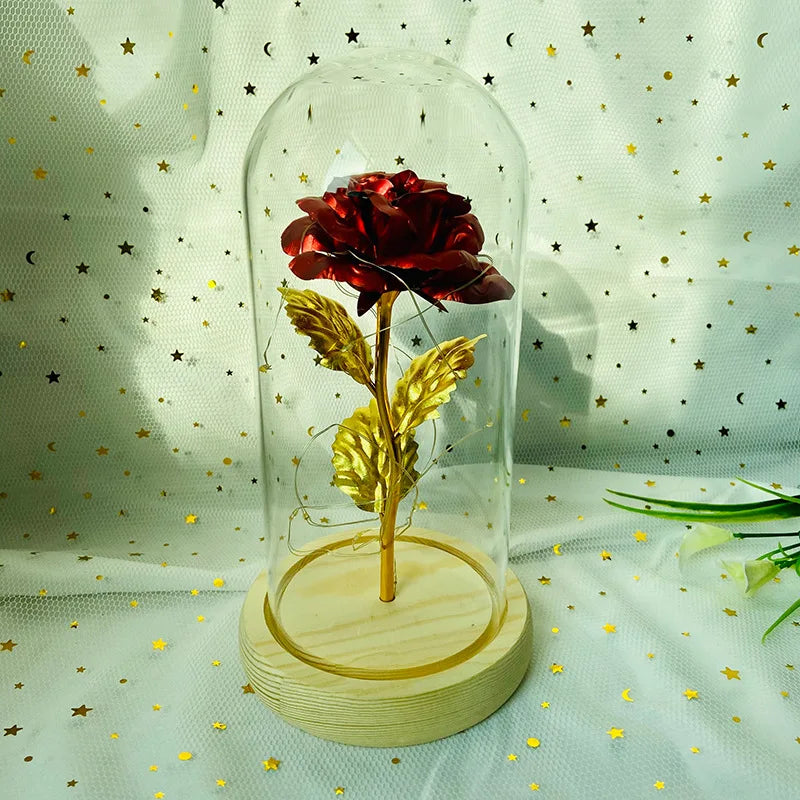 LED Valentine Day Gift For Girlfriend Eternal Rose Light 24K Gold Foil Flower In Glass Cover Mothers Day Wedding Bridesmaid Gift