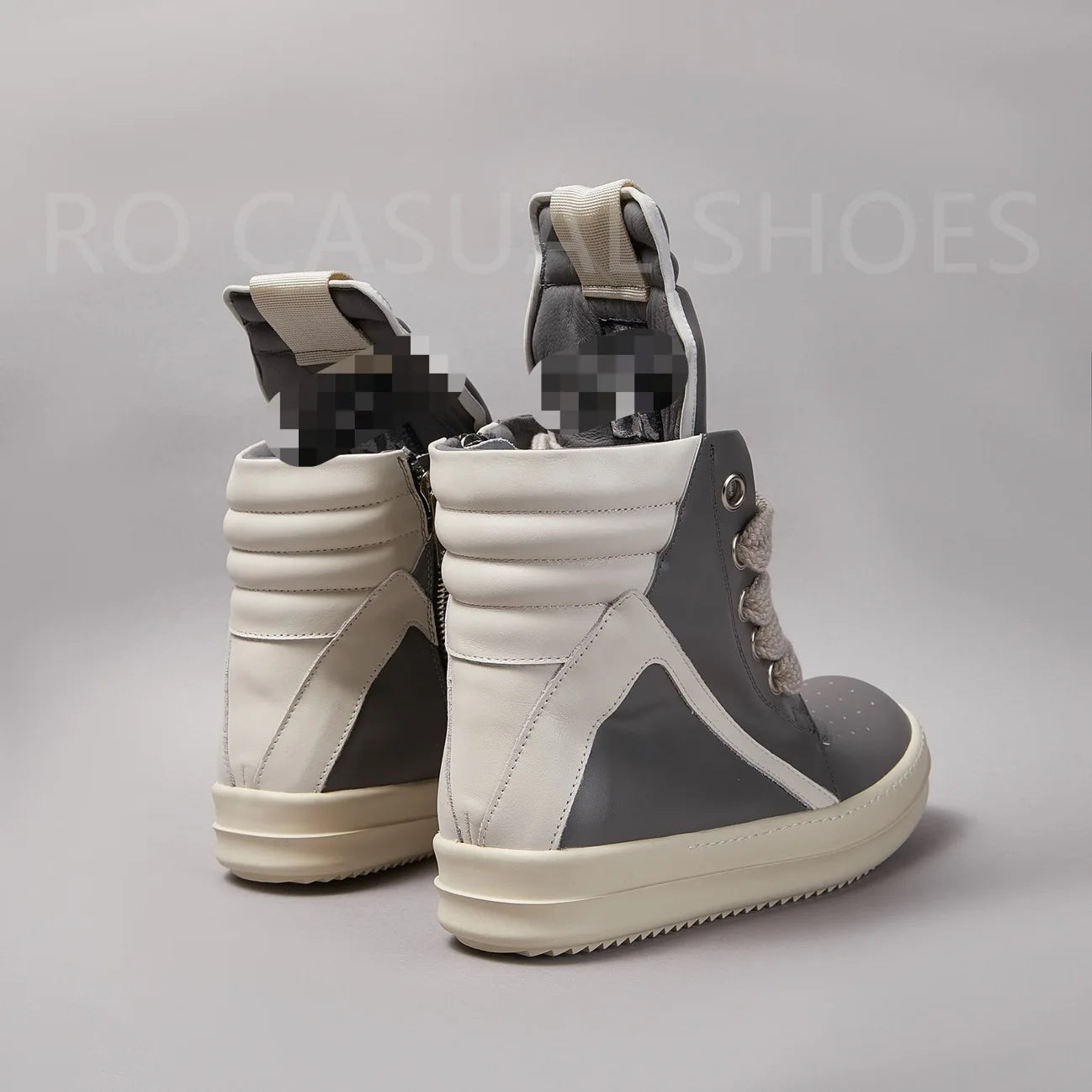 Ricks Genious Grey Leather Jumbo Lace High Top Geobasket Owens Quality Men Shoe Women Sneaker Casual Owens Design boots & Shoes