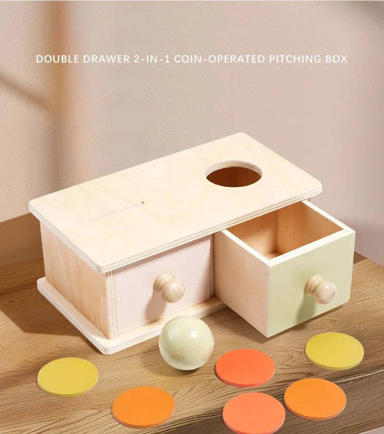 Montessori Infant Wooden Toys Color Spinning Coin Box Macaron Wooden Toys Permanent Box Round Rectangular Box Baby Toys