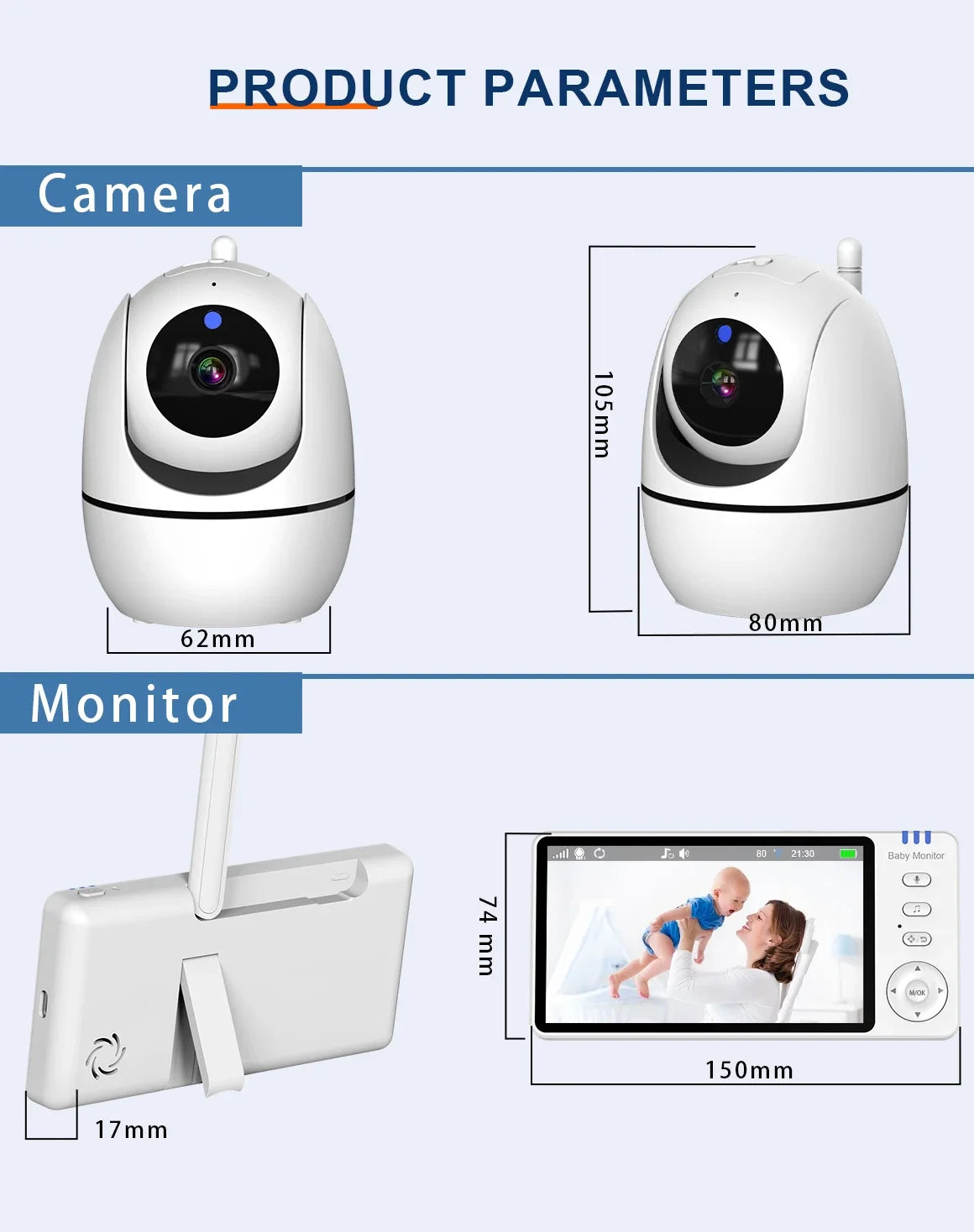 5.0 Inch Video Baby Monitor With Pan Tilt Camera Wireless Two Way Audio Night Vision Security Babysitter VOX Wake Up USB Charge