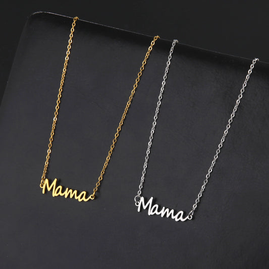 Teamer Mama Letter Pendant Necklace Stainless Steel Gold Color Women's Neck Chain Choker Trendy Family Jewelry Mother's Day Gift