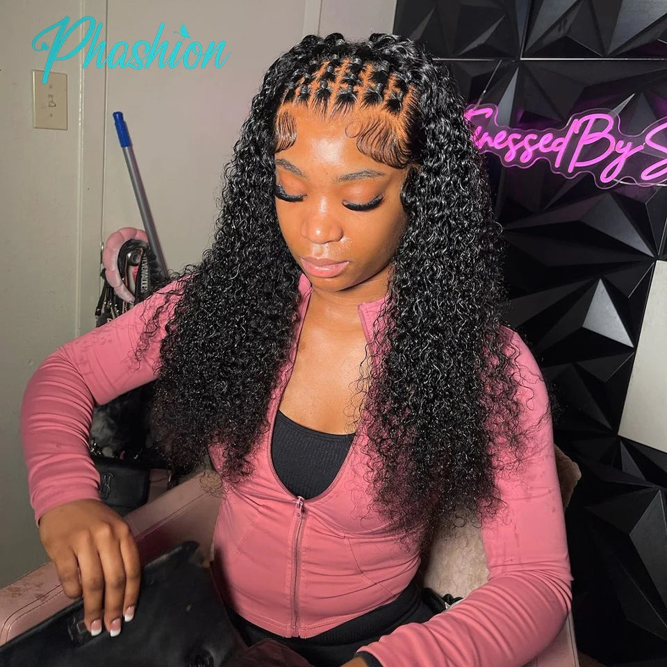 Phashion 26 28 30 Inch13x6 Lace Frontal Loose Water Curly Deep Pre Plucked Swiss HD Transparent Full Front Only 100% Human Hair