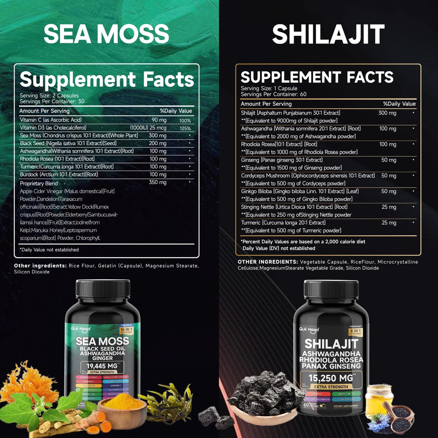 Sea Moss and shilajit Bundle 120 capsules, with Seamoss, Black Seed Oil, Ashwagandha, Ginger, Burdock Root, Turmeric, Black Pepp