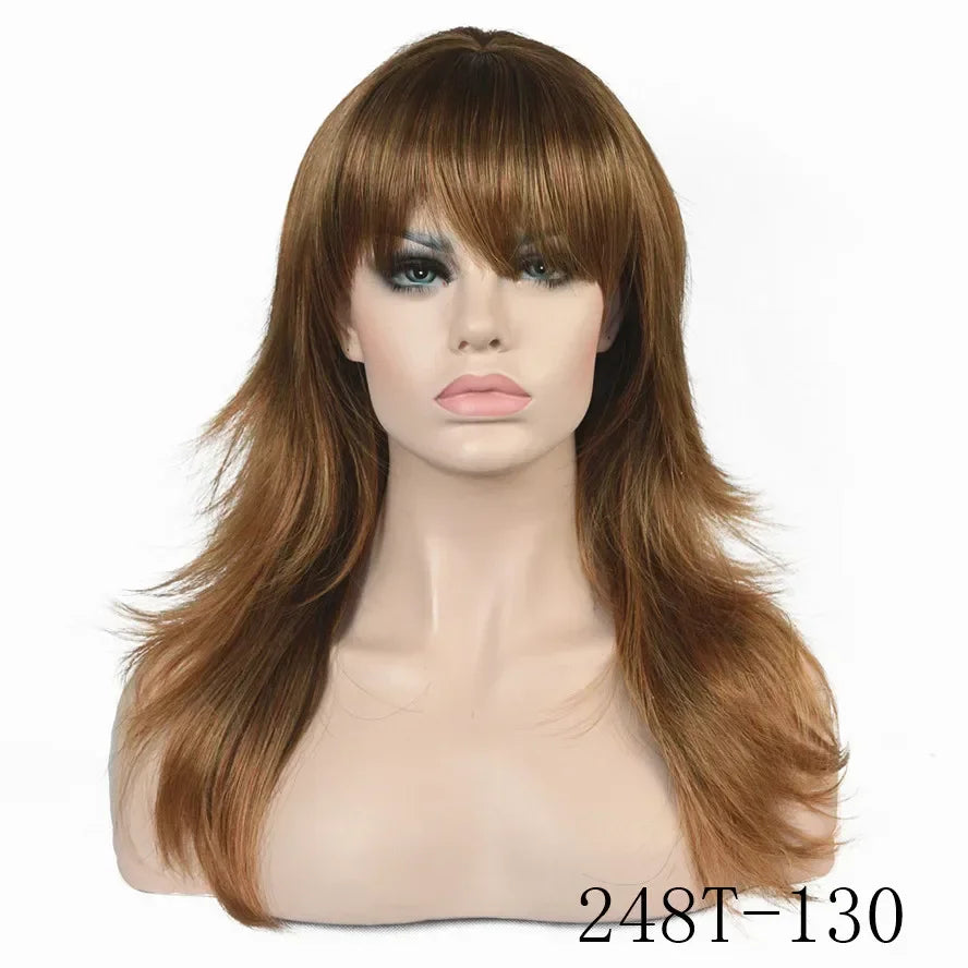 StrongBeauty Wig Natural Layered Long Straight Hair Synthetic Hair Brown/Black wigs for black women