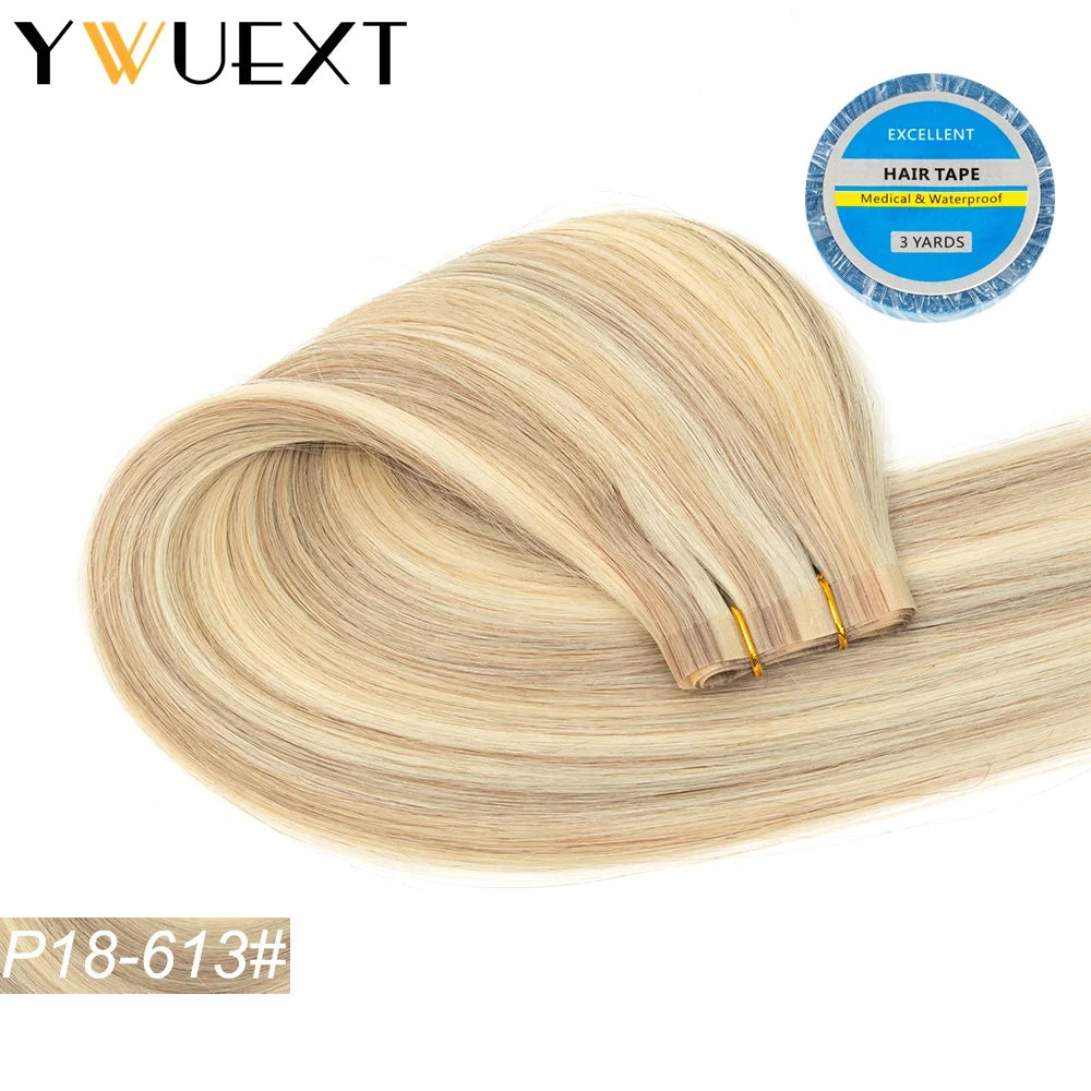 Blonde Seamless Natural Tape Weft Long PU Skin Weft Tape in Human Extensions No Glue Human Hair For Fine Hair 80cm Weft Bundles