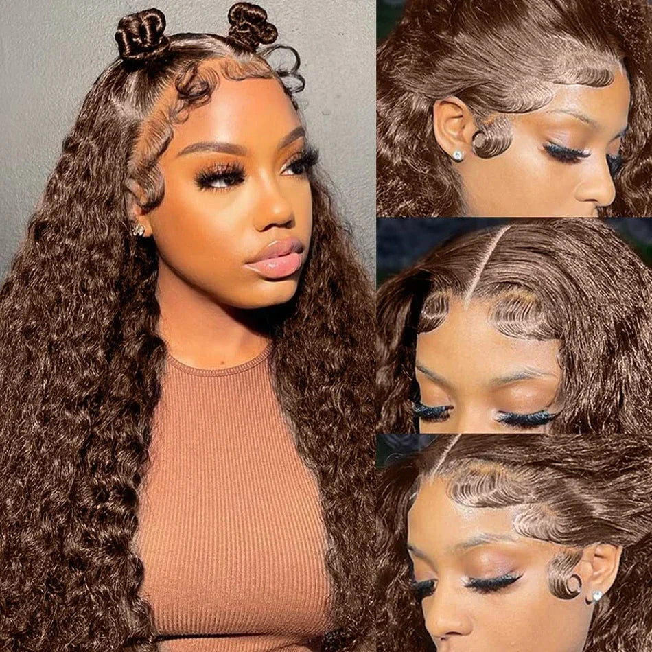 Chocolate Brown Curly Human Hair Wigs For Women 13x4 13x6 Deep Wave HD Lace Frontal Wigs Pre Plucked 100% Brazilian Human Hair