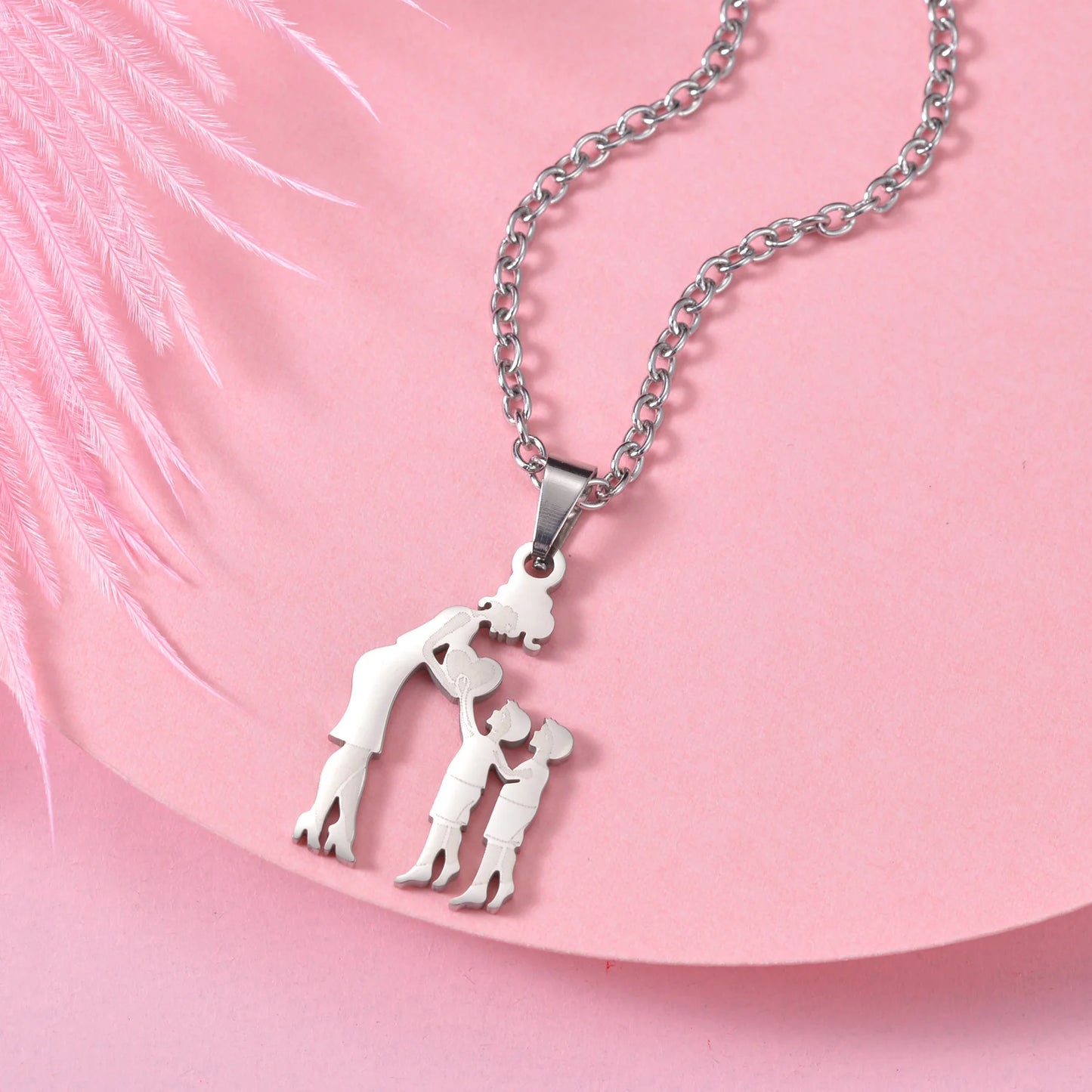 MeMolissa 1pc Stainless Steel Family Necklace Silver Color Mom Children Kid Pendant Necklaces Jewelry Women Mother's Day Gift