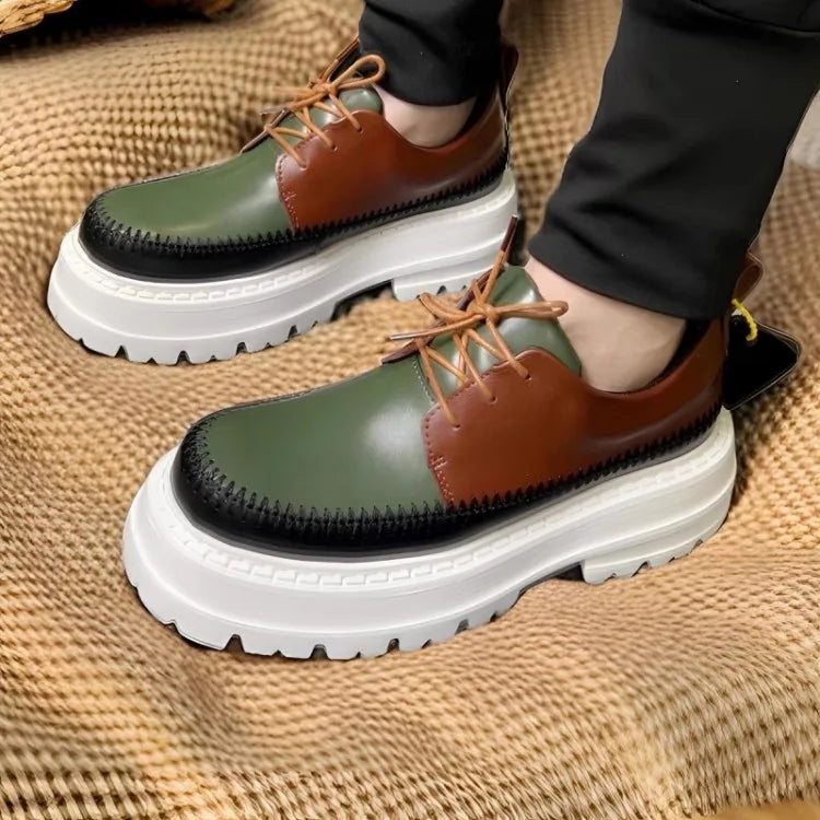 Autumn Fashion Men Mixed Colors High Quality Split Leather Work Shoes Designer Business Man Round Toe Thick Platform Dress Shoes