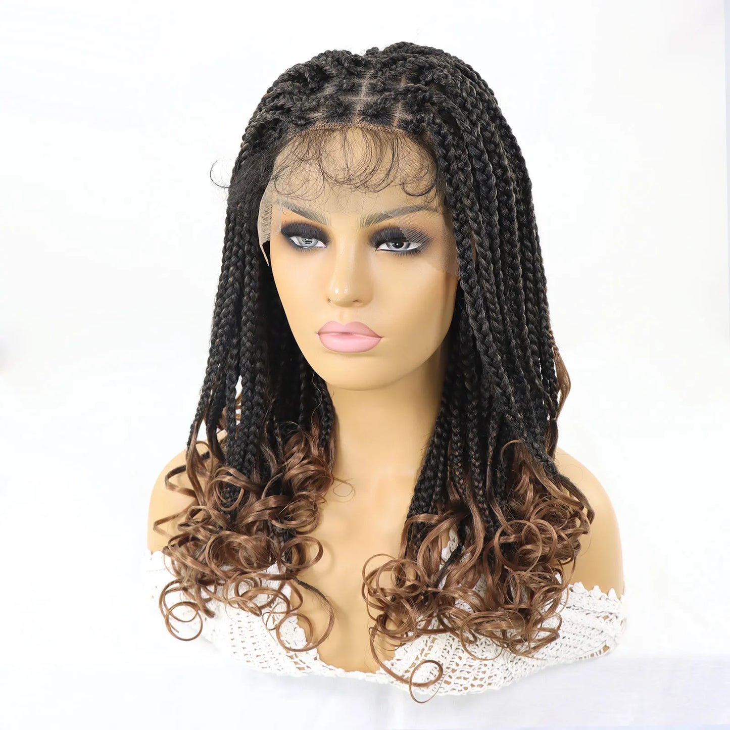 T30 Synthetic Box Braid Wigs Curly Ends Square Part Braided Lace Front Wig With Baby Hair For Women Blonde Lace Braided Wig