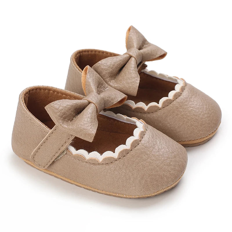 Girl Baby Soft Bottom Bow Princess Wedding Dress Mary Jane Flat Bottom Walking Shoes Newborn Lightweight Baby Sports Shoes