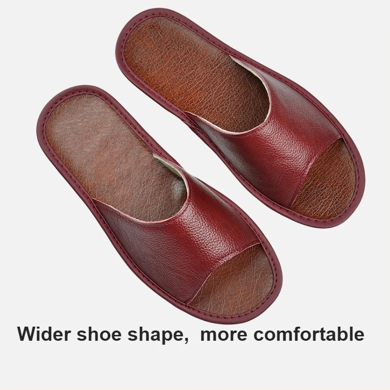 Big sizes Genuine Cow Leather Slippers Homes in indoor slipper summer open toe sandals men women elderly casual Slides shoes