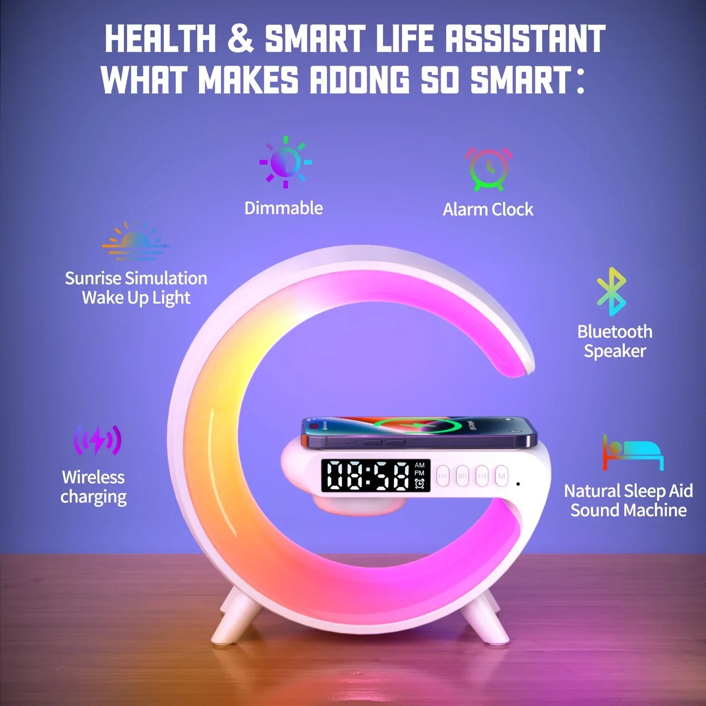 Multifunction Wireless Charger Stand Bluetooth 5.0 Speaker FM TF RGB Night Light Fast Charging Station for iPhone Samsung Xiaomi