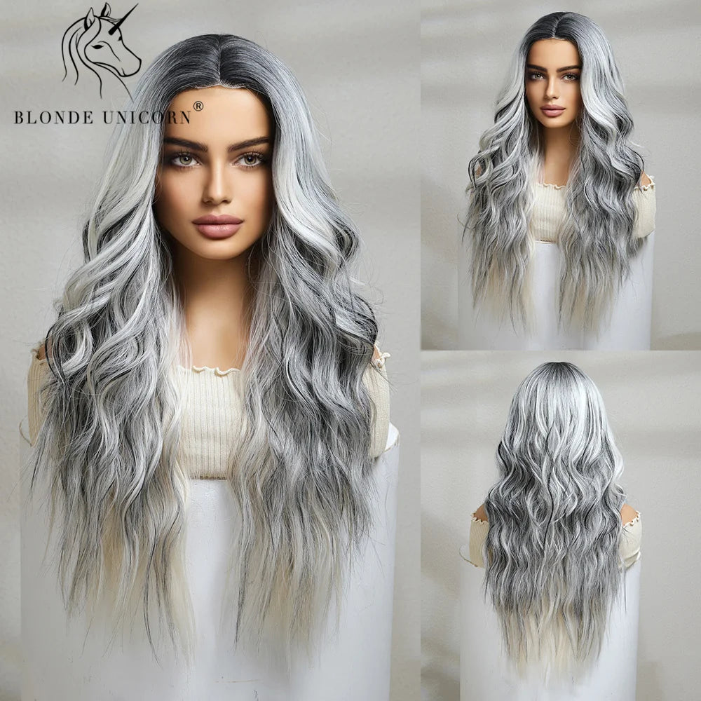 Blonde Unicorn Synthet Wig Long Wavy Mixed Brown Blonde for White Black Women Daily Party High Density Temperature Fibre Hair