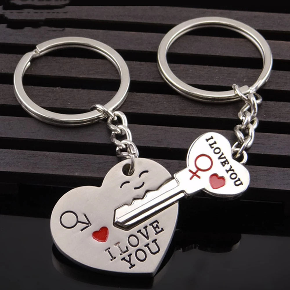 2pcs I Love You Key Chain Women Men Bag Pendant Couple Metal Red Heart Keychains Set For Boyfriend Girlfriend Valentine Day Gift