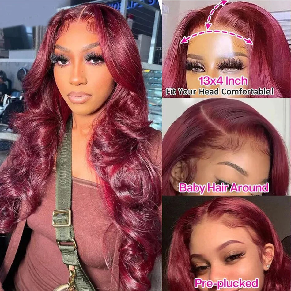 Burgundy 99j Body Wave Lace Front Wig Red HD Lace Frontal Wigs For Women 100% Brazilian Bleached Wigs Human Hair On Promotion