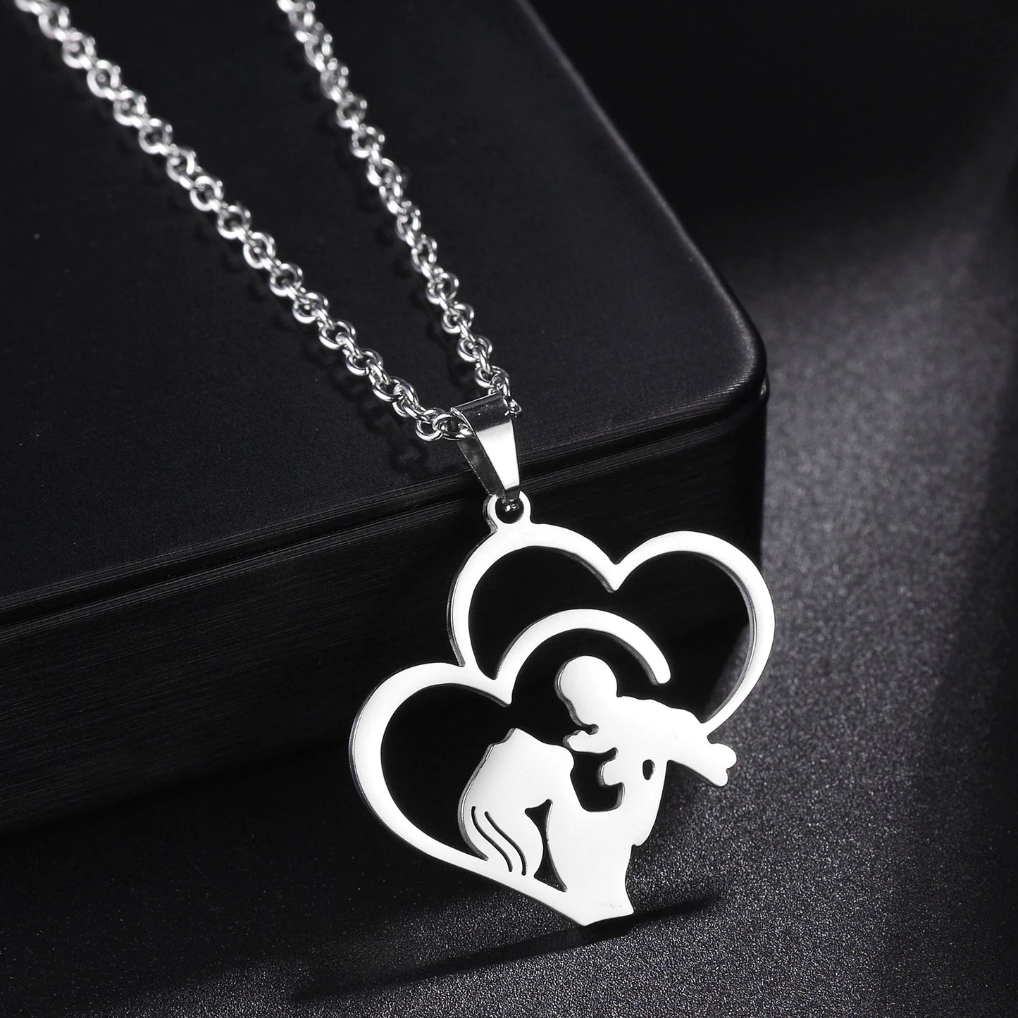 MeMolissa Mom Daughter Pendant Mother's Day Necklace Stainless Steel Jewelry For Women Wife Men Family Charm Love Gifts