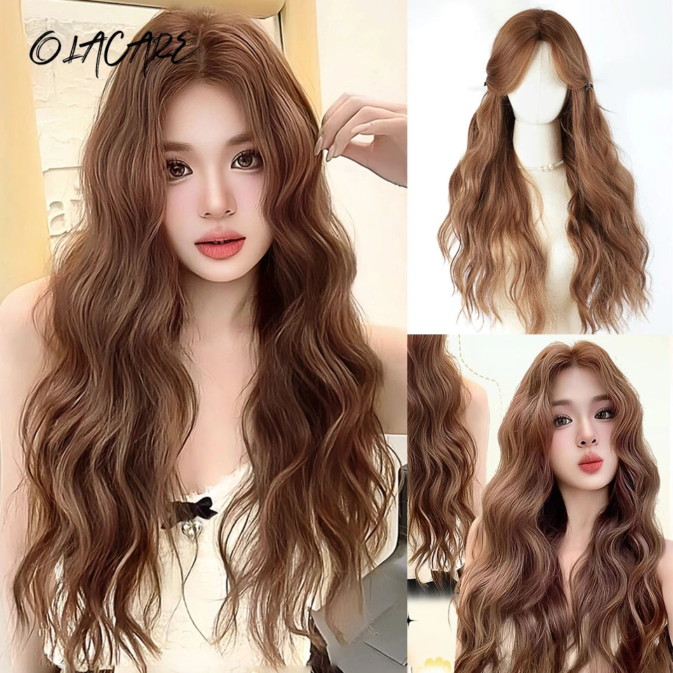 LM Long Body Wave Black And Gray Ombre Cosplay Wigs Heat Resistant Synthetic Wigs Bangs Natural Lolita Wigs For Women Halloween