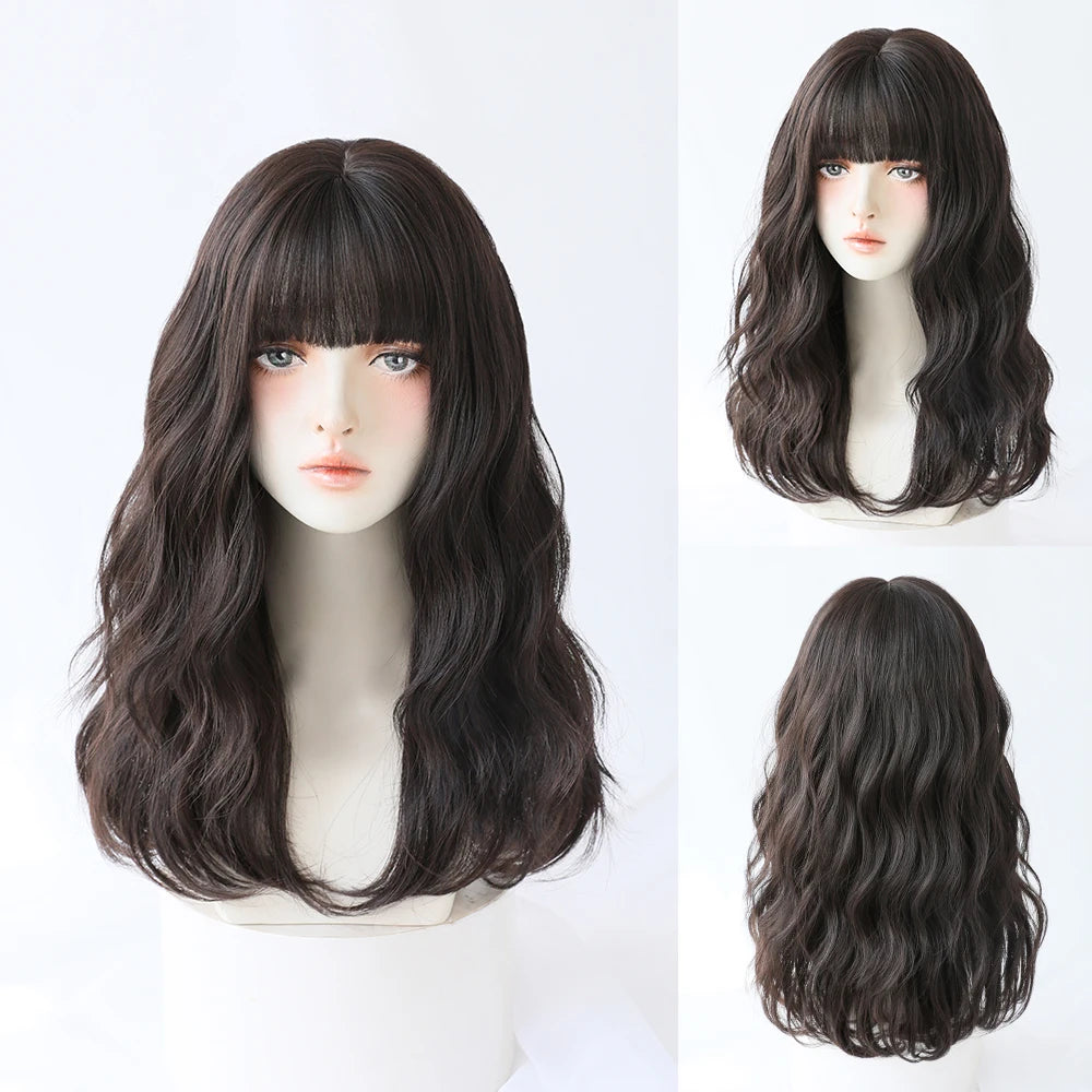 Dense Long Wave Wig Women Wig with Bangs Blonde Cospaly Lolita Daily Party Synthetic Wigs Heat Resistant Fiber Natural Fake Hair