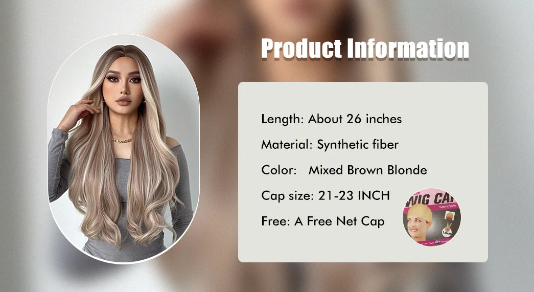 Blonde Unicorn Synthet Wig Long Wavy Mixed Brown Blonde for White Black Women Daily Party High Density Temperature Fibre Hair