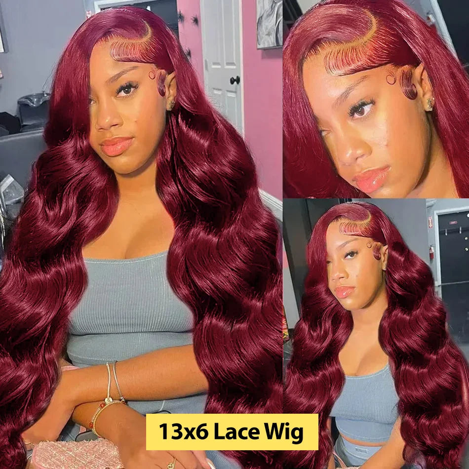 30 40 Inch 13x4 99j Burgundy Body Wave Lace Front Human Hair 13x6 Hd Transparent Lace Frontal Wig Brazilian For Black Women