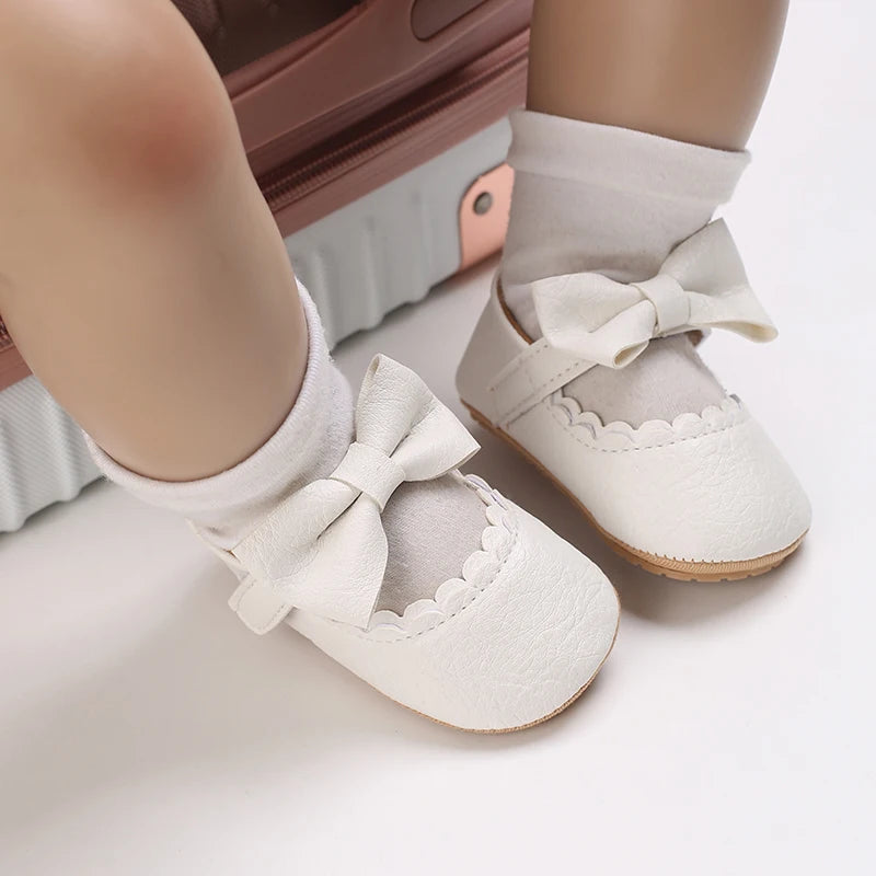 Girl Baby Soft Bottom Bow Princess Wedding Dress Mary Jane Flat Bottom Walking Shoes Newborn Lightweight Baby Sports Shoes