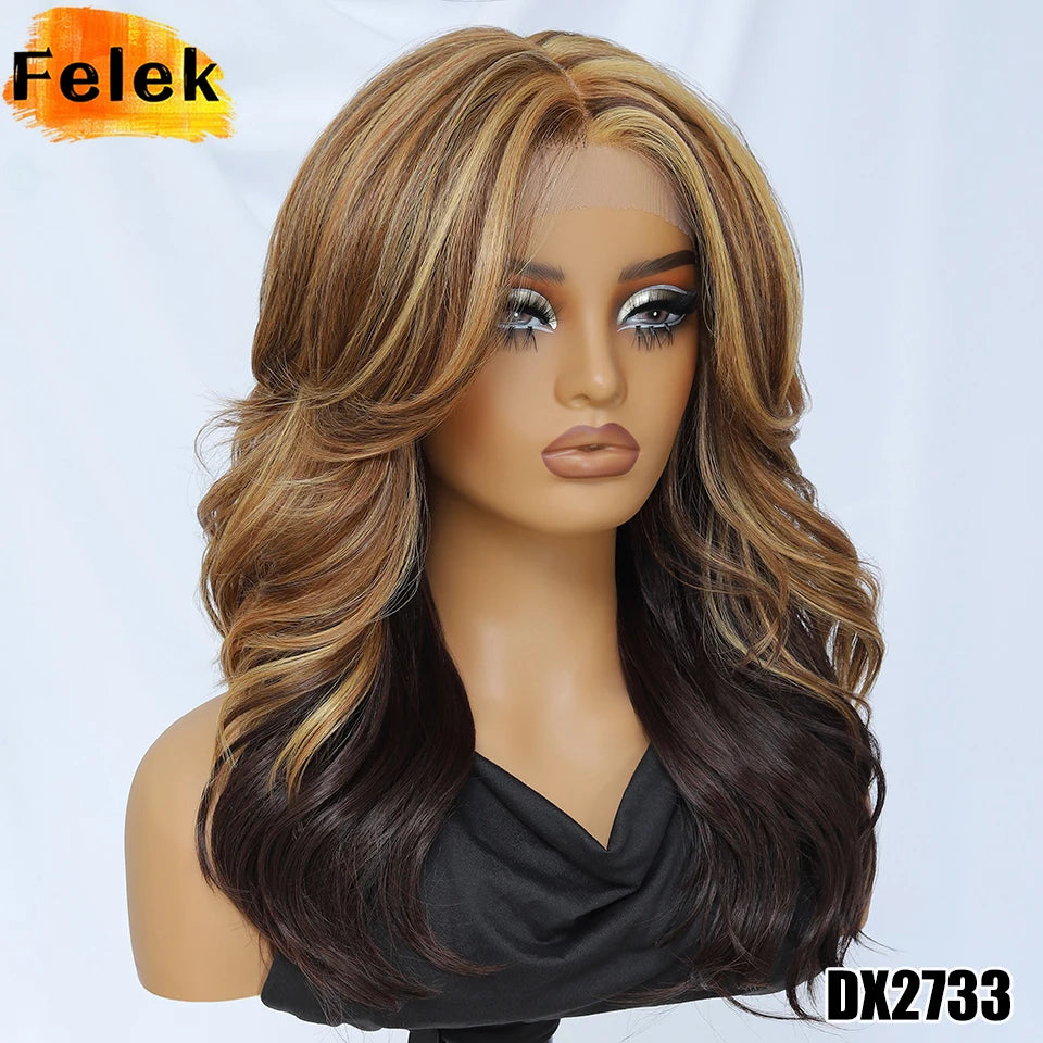 T- Part Layered Wigs With Bangs For Women 18 Inch Red Synthetic Lace Front Wig For Daily Use 13x5 Lace Wig Ombre Brown Afro Wigs