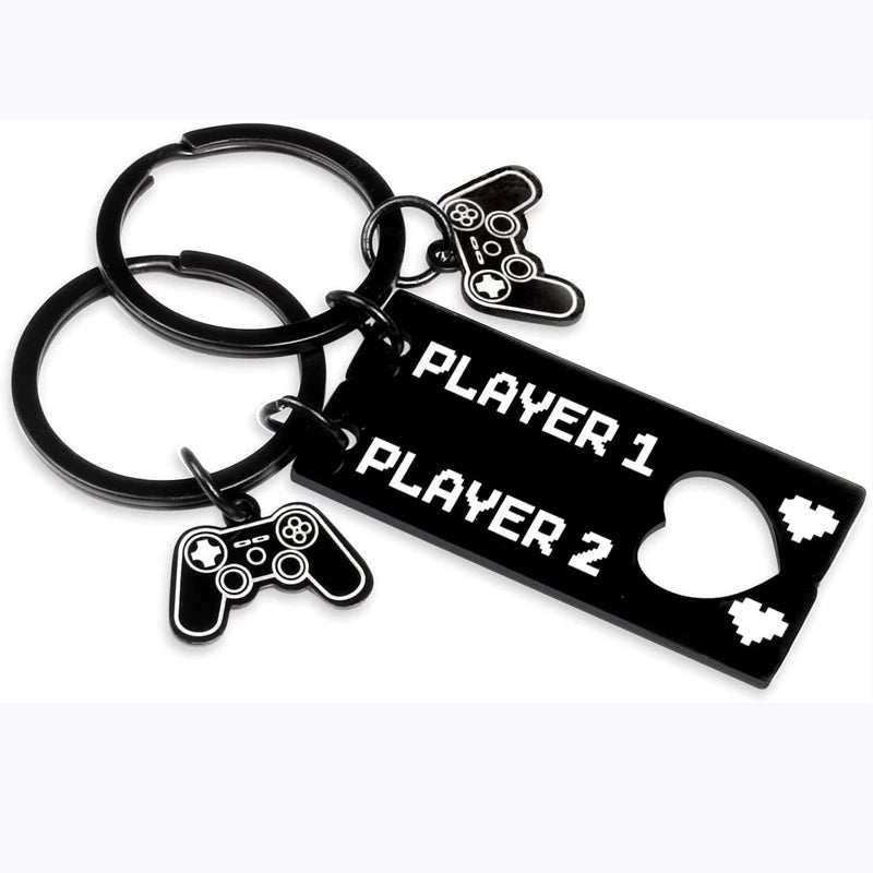 Cute Gamer Couple Key Chain for Him and Her, Valentine's Day Gifts for Boyfriend Girlfriend, Player 1 Player 2 Matching Keychain