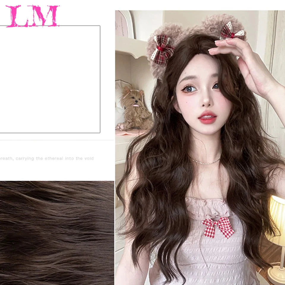 LM Straight Synthetic Lace Front Wig For Women 38 Inch Long Ombre Brown Red Blonde Hightlight Lace Frontal Wigs Cosplay Wig