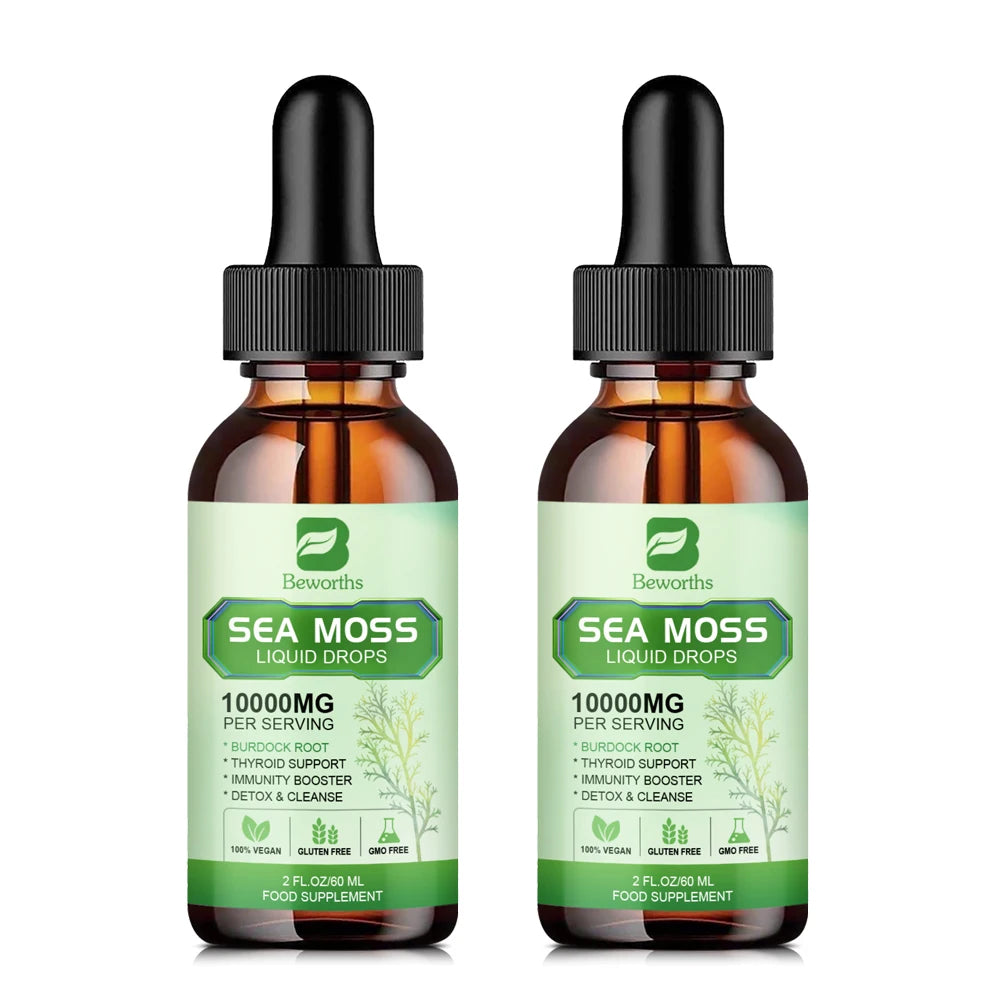 BEWORTHS Organic Seamoss Drops with Burdock Root and Spirulina Support Immunity and Gut Health, Help Digestion Weight Management