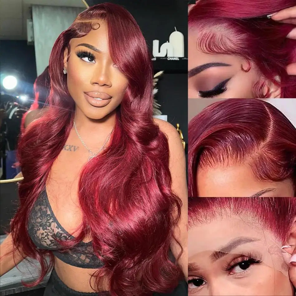 30 40 Inch 13x4 99j Burgundy Body Wave Lace Front Human Hair 13x6 Hd Transparent Lace Frontal Wig Brazilian For Black Women