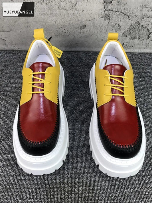 Autumn Fashion Men Mixed Colors High Quality Split Leather Work Shoes Designer Business Man Round Toe Thick Platform Dress Shoes